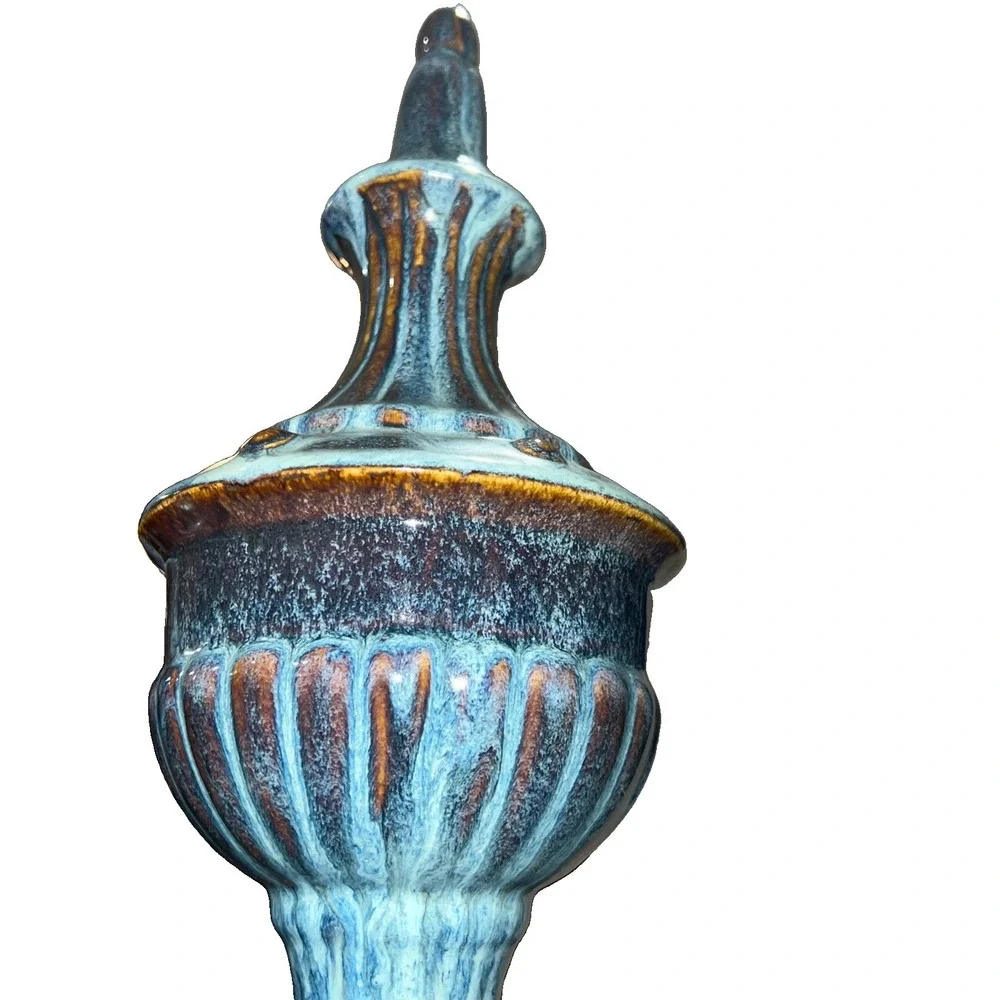 8/CERAMIC FINIAL STATUE Drip Glaze Finish Neoclassic Mid-Century 15 3/4